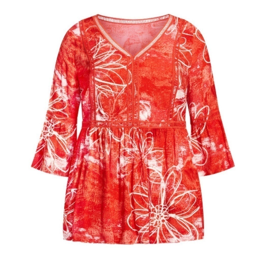 AVENUE 18W-28W Coral Boho Bell Sleeve Top AA08.8
